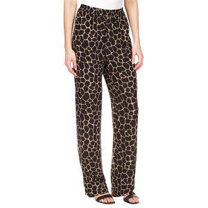NWT Michael Kors Women Sz L Black Khaki Giraffe Elastic Waist Pull On Pants